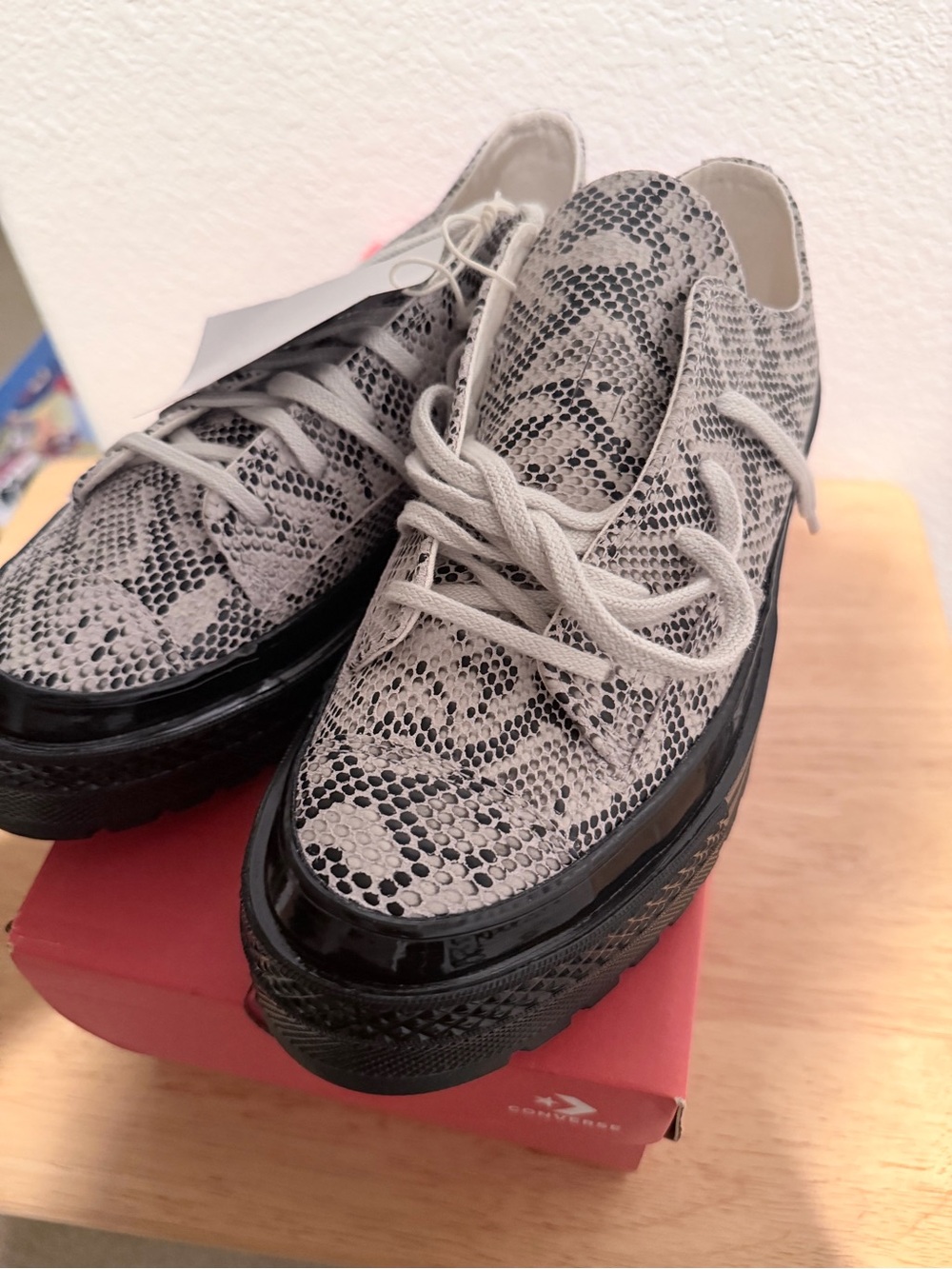 Converse Women’s Snake-Print Platform Lace-Up Sneakers - Gray & Black
